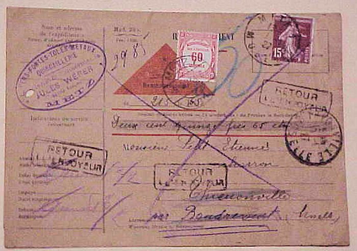 FRANCE  COD TRIANGLE STRASBOURG METZ JAN 1927 B/S THIONVILLE