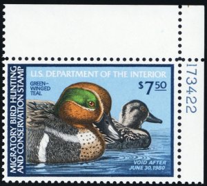 RW46, Mint VF NH $7.50 Federal Duck Stamp With PL#