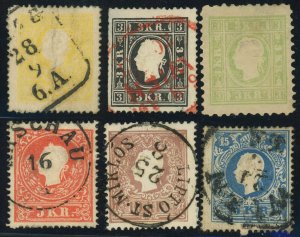 Austria #6-11 Franz Josef Postage Stamps Europe 1858-1959 Used