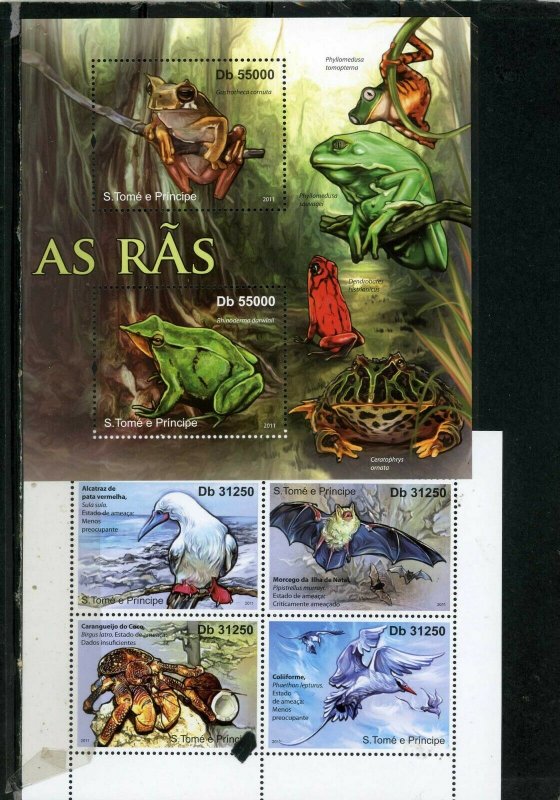 ST.THOMAS & PRINCE ISLANDS 2011 FAUNA 2 SHEETS OF 2 & 4 STAMPS MNH 