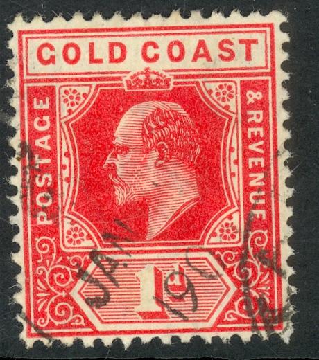 GOLD COAST 1907-13 KEDVII 1d Carmine Portrait Issue Sc 57 VFU