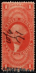 1861-1872 U.S. Revenue Scott #- R67c 1 Dollar George Washington Entry of Goods