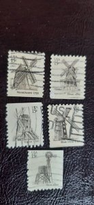 US Scott # 1738-1742; 5 used 15c Windmills from 1980; VF centering; off paper