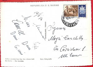 aa3157 - SAN MARINO  - POSTAL HISTORY - STAMP on POSTCARD 1956 - DOGS Great Dane