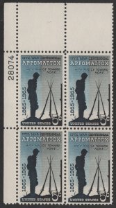 SC#1182 5¢ Appomattox  Plate Block: UL #28074 (1965) MNH