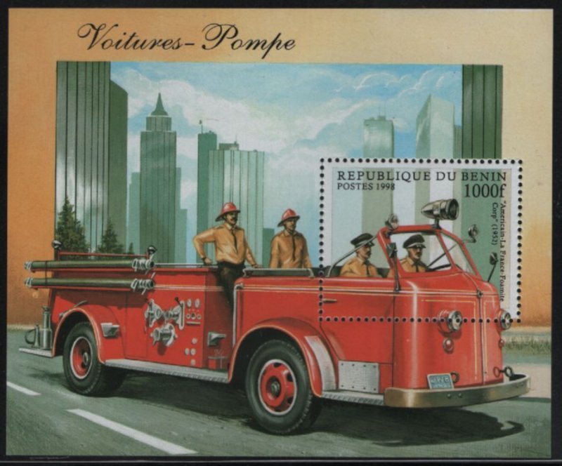 Benin 1998 MNH Sc 1068 1000fr Fire truck Sheet