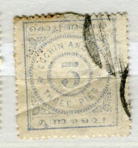 INDIA COCHIN; 1903 early classic Local Numeral issue used SHADE of 3p. value