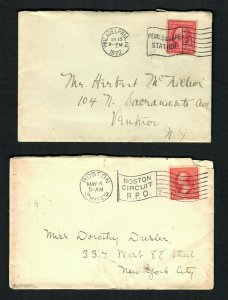 PH3a U.S. 2 covers Boston Circuit RPO Mass. Penn Square Station 1922 Hand Cancel