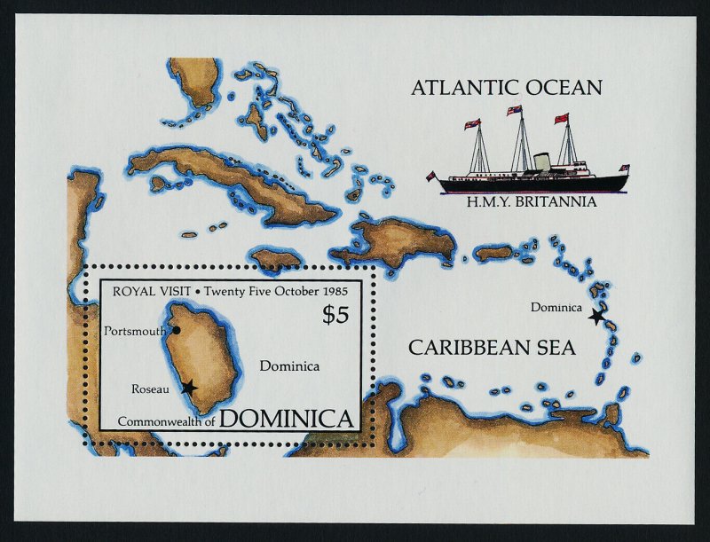 Dominica 915-8 MNH State Visit Queen Elizabeth, Flags, HMS Britannia, Map