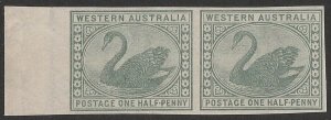 WESTERN AUSTRALIA 1885 Swan ½d IMPERF pair. MNH **. Rare only 1 sheet existed.