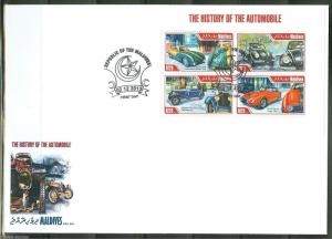 MALDIVES 2013 THE HISTORY OF THE AUTOMOBILE   SHEET FIRST DAY COVER