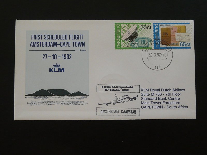 FFC first flight cover flown on KLM Amsterdam to Cape Town South Africa 1992