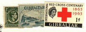 Gibraltar #107, 137 used, 162 MNH Red Cross