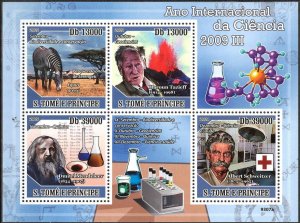 Sao Tome and Principe 2009 Sciences Inventions (3) Tazieff Mendeleev Sh. MNH