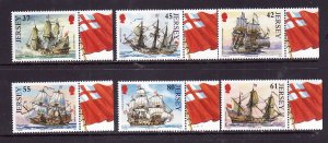 Jersey-Sc#1408-13-unused NH set with related theme on selvedge-Sailing Ships-200