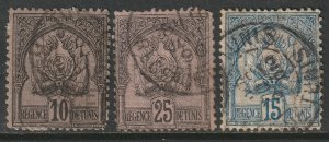 Tunisia 1888 Sc 13,18,27 used
