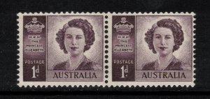 AUSTRALIA 1947 1d Elizabeth Coil Pair; SG 222ab; MNH