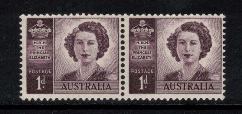 AUSTRALIA 1947 1d Elizabeth Coil Pair; SG 222ab; MNH