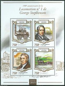 NIGER  2015  190th ANN OF THE FIRST LOCOMOTIVE BY GEORGE STEPHENSON SHT MINT NH