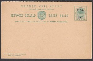 ORANGE FREE STATE ½d + ½d reply postcard optd V.R.I. ½d - unused...........27869