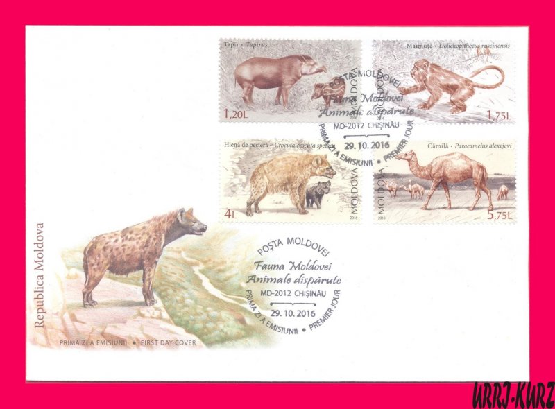 MOLDOVA 2016 Nature Fauna Lost Ancient Extinct Mammals Animals Sc924-927 FDC