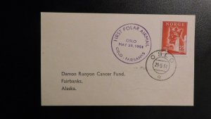 1951 Norway Cover First Polar Airmail Oslo to Fairbanks AK USA