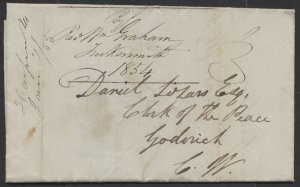 1855 SFL Harpurhey (Huron) Manuscript Postmark on SFL to Goderich Marriages List