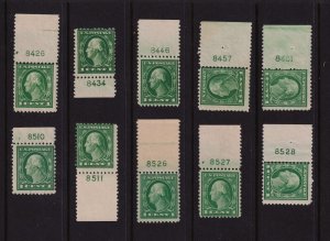 1917 Sc 498 MNH lot of 10 singles, plate numbers 8426 / 8528 Hebert CV $60 (B04