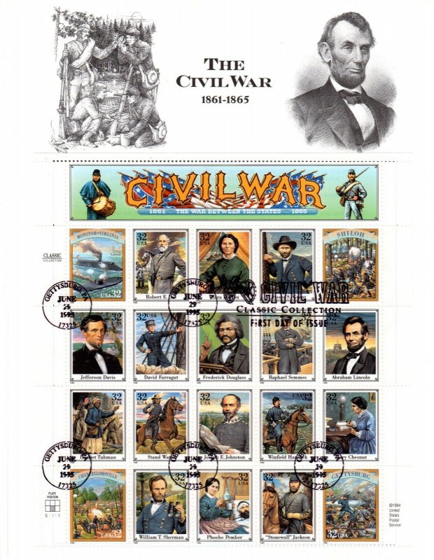 # 2975 Civil War Classic Collection Souvenir Sheet of 20 - FDC by Artcraft