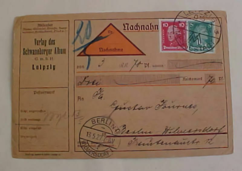 GERMAN  COD TRIANGLE 12-5-27 PO RECEIPT CARD WITH TAB