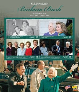 Nevis 2018 - Barbara Bush, In Memoriam - Sheet of 4v - Scott 1960 - MNH