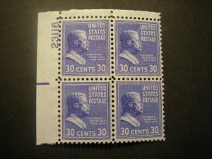 Scott 830, 30c Theodore Roosevelt, PB4 #23116 UL, MNH Prexie Beauty