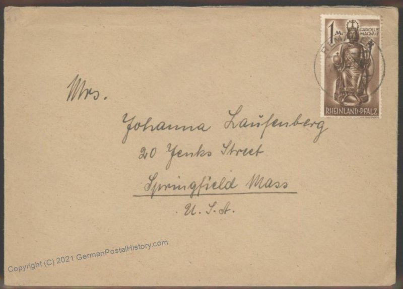 Germany French Zone Cover Springfield Mass  Remagen 104196