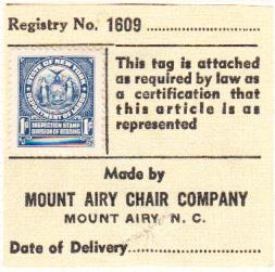 New York Bedding Stamp on  Mount Airy Chair Tag