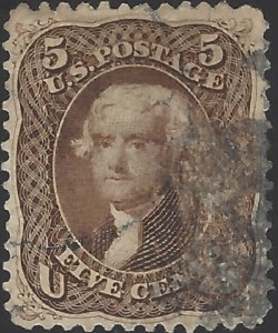 US Scott #76 Used VF 5 Cent 1863 Thomas Jefferson Stamp