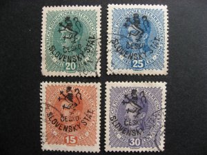 Czechoslovakia Revolutionary overprint 1918 4 different used