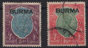 Burma 1937 5r, 10r fine used sg15-6 cat £125