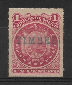 BOLIVIA 1893 COAT OF ARMS 1 CENT RED OVERPRINTED TIMBRE MINT HINGED MICHEL S9