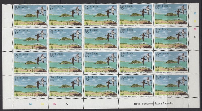 ST.LUCIA SG823 1985 NATURE RESERVES $3 SHEET OF 20 MNH