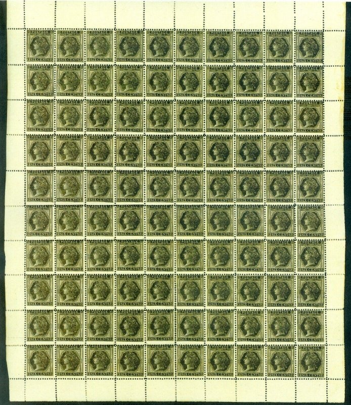 SG 41 Prince Edward Island 1872 6 cent, black full sheet of 100. Hinged &...