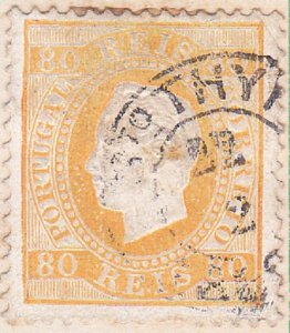 Portugal 1870 SC #44e King Luiz 80r (Enamel Surfaced Paper Perf.12 1/2) Used.
