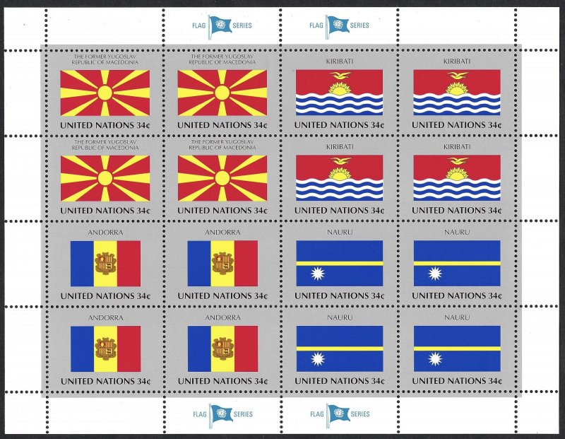 United Nations #795-802 34¢ World Flag Series (2001). 2 full sheets. MNH
