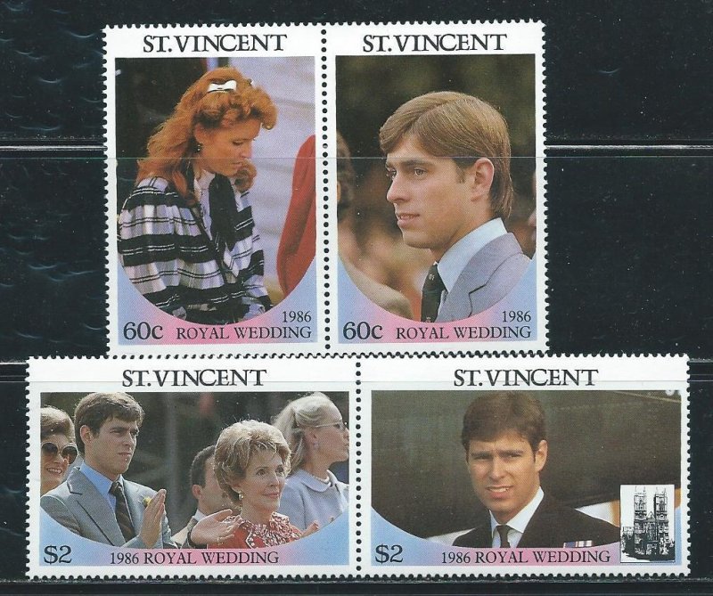 St. Vincent MNH 958-9 Pairs Royal Wedding Prince Andrew & Sarah 1986