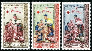 Laos 85-87, MNH. Intl. Red Cross, cent. Queen Khamphouy handing out gifts, 1973