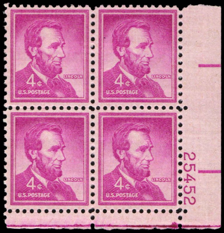 US #1036a LINCOLN MNH LR PLATE BLOCK #25452