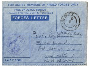 India 1967 Censored Forces air letter IAFF1083 with FPO772 cds