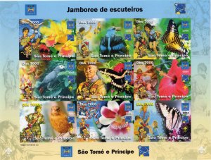 Sao Tome and Principe 2004 SCOUTS-BUTTERFLIES-BIRDS-ORCHIDS Shlt.(9) IMPERF.MNH