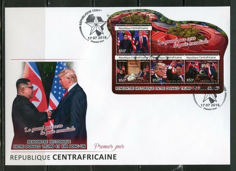 CENTRAL AFRICA 2018 HISTORIC MEETING OF DONALD TRUMP AND KIM JONG-UN SHEET FDC