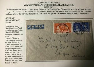 1938 Nairobi Kenya British KUT Crash Airmail Cover To Glasgow Scotland