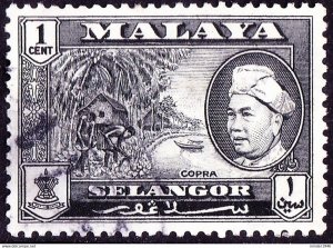 MALAYA SELANGOR 1957 1c Black SG116 Fine Used